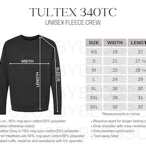 Bundle Size Chart Color Chart Diy Chart Tultex Tc Mockup Unisex