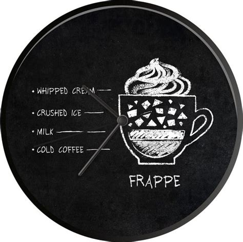 Klok Ø 30 Cm Tekst Koffie Frappe Quotes Vintage Zwart