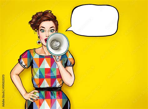 Pop Art Girl With Megaphone Woman With Loudspeaker Advertising Poster