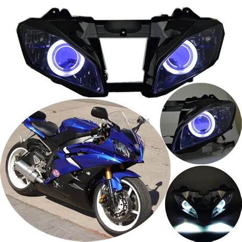 06 07 Assembled Custom Projector Headlight HID White Angel Eyes Blue