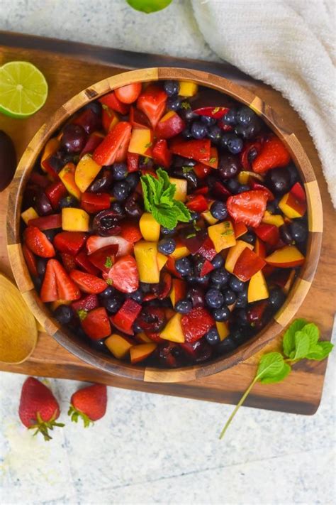 Summer Stone Fruit And Berry Salad Mint Lime Dressing Dash Of Jazz