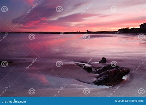 Red sunset at Blyth beach stock photo. Image of east - 28619438