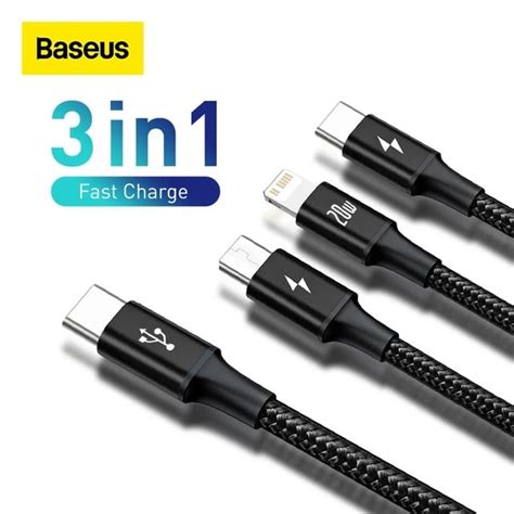 Cáp sạc 3 đầu Baseus Rapid Series 3 in 1 PD 20W C to C Lightning Micr