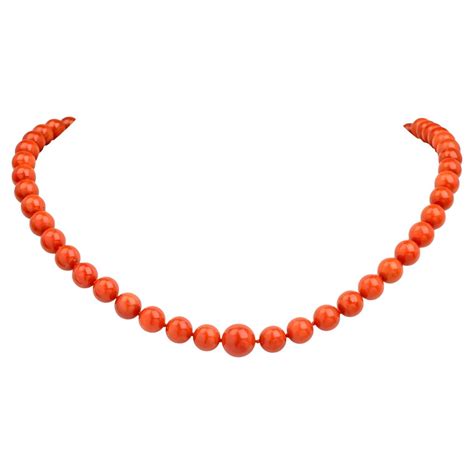 Natural Mediterranean Gia Red Coral Gold Karat Beaded Necklace For