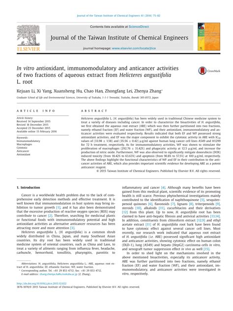 PDF In Vitro Antioxidant Immunomodulatory And Anticancer Activities