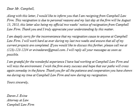 A Good Attorney Resignation Letter With Example You Can Implement