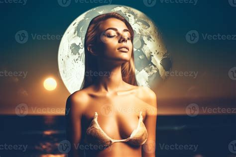 Summer Themed Double Exposure Moonlit Bikini Portrait 28356777 Stock