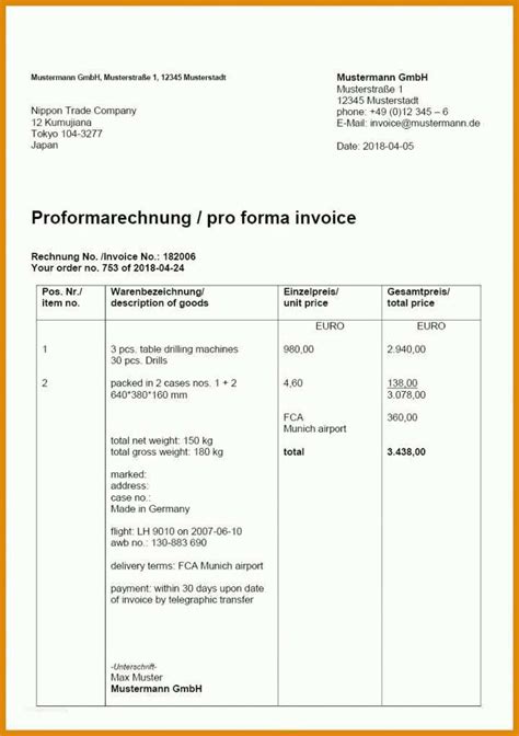 11 Wunderbar Proforma Rechnung Vorlage Nur Für Sie Muster Vorlagen