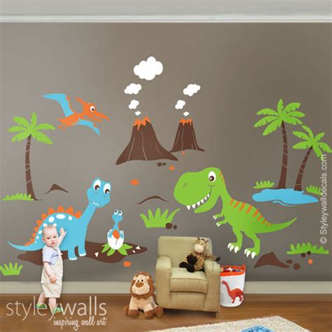 Dinosaurs Wall Decals Dino Land Wall Decal Dinosaurs Wall Etsy