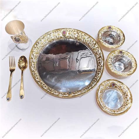 Nakshi Border Gold Silver Dinner Set Beliram Silverware