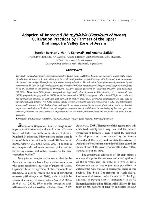 (PDF) Adoption of Improved Bhut Jolokia (Capsicum chinense) Cultivation Practices by Farmers of ...