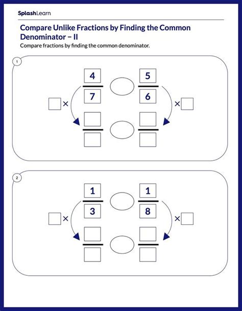 Find Common Denominator And Compare Unlike Fractions Math Worksheets Library