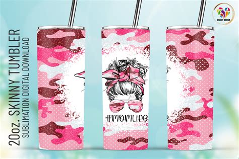 Mom Life Pink Camo Glitter Tumbler Wrap Graphic By DigiArtDesign