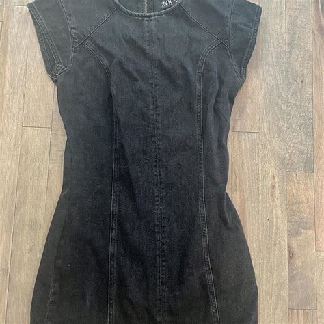 Zara Denim Dress Black Size Extra Small Euc Depop