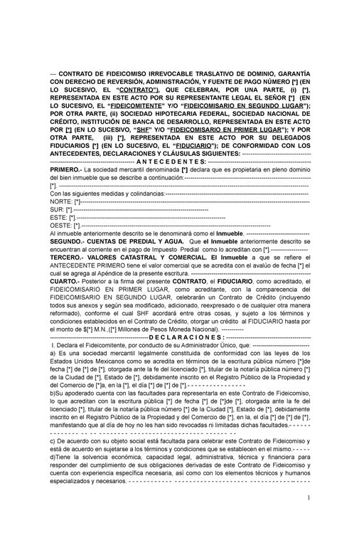 Modelo De Contrato Fideicomiso Vf Contrato De Fideicomiso Irrevocable