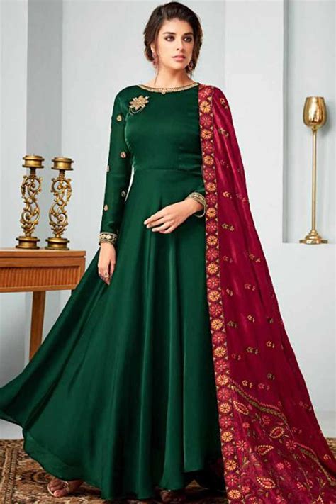 Buy Green Georgette Anarkali Suit Online Lstv02273 In 2020 Silk