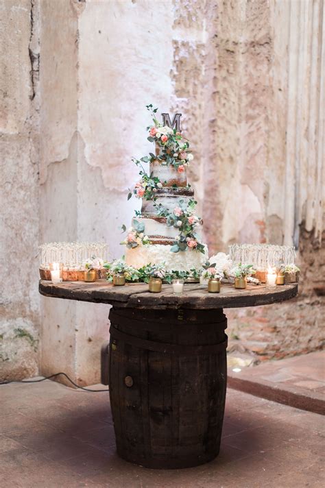 Garden Inspired Naked Cake On Rustic Barrel Stand