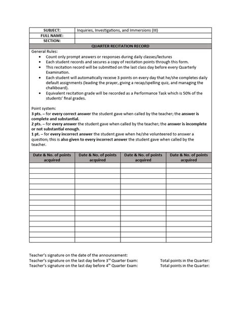 Classroom Recitation Template - III | PDF