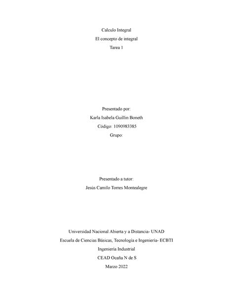 Tarea 1 El Concepto De Integral Calculo Integral El Concepto De