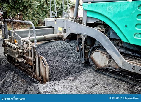 Detail Of Asphalt Paver Machine During Road Construction Stock Image