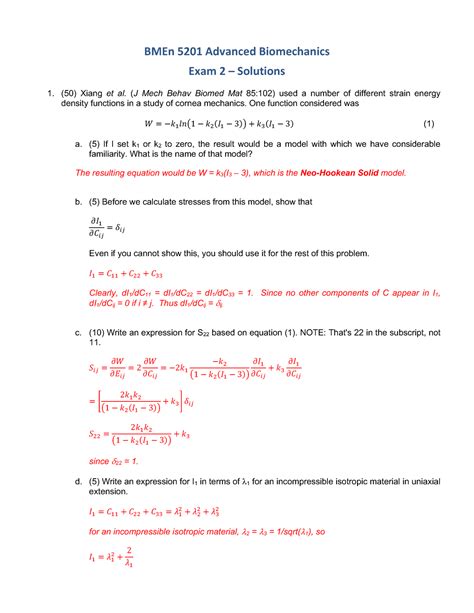 Exam 2 F18 Key Exam 2 F18 Key BMEn 5201 Advanced Biomechanics Exam