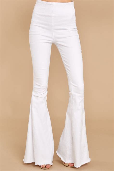 Stylish White Flare Leg Jeans White Denim Bell Bottoms Pants 62