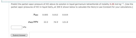 Solved Predict The Partial Vapor Pressure Of Hcl Above Its Chegg