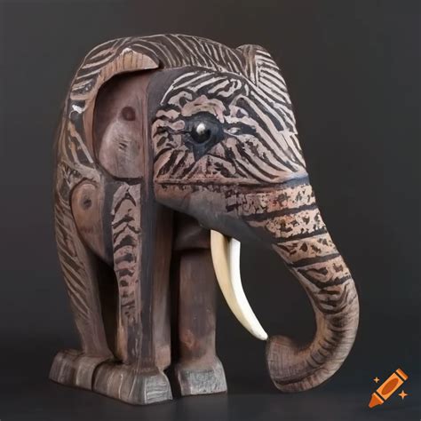 Wooden Elephant Sculpture In Matte Dark Finish With Sparse Dark