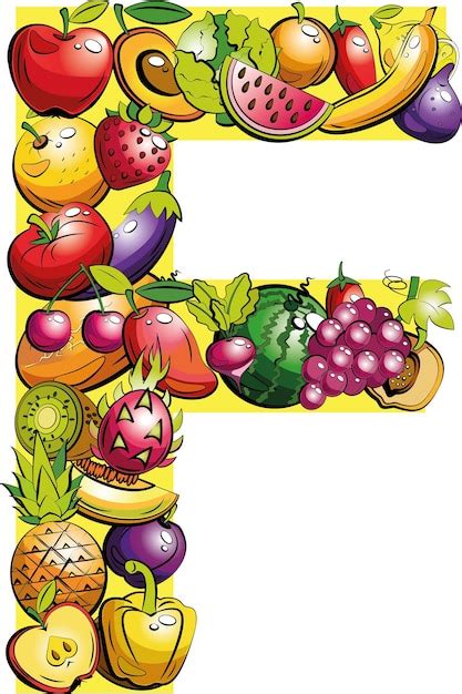 Letra F Letras De Frutas Collage De Frutas Y Verduras De Colores En