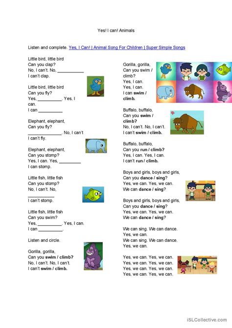 Yes I Can Animals English Esl Worksheets Pdf And Doc