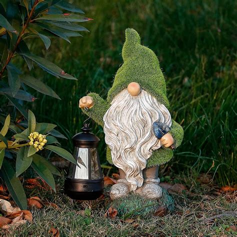 Flocked Garden Gnome Statue stor udendørs gnome med sollys sjove