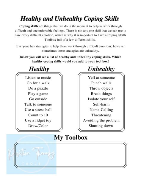 Healthy Coping Skills Worksheet Coping Skills Worksheet Etsy