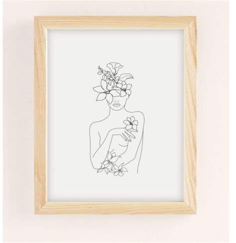 Nadja Line Art Woman With Flowers Iv Art Print Art Prints Line Art