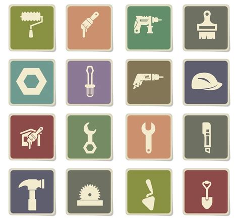 Iconos De Herramientas De Trabajo En Pegatinas De Papel Vector Premium