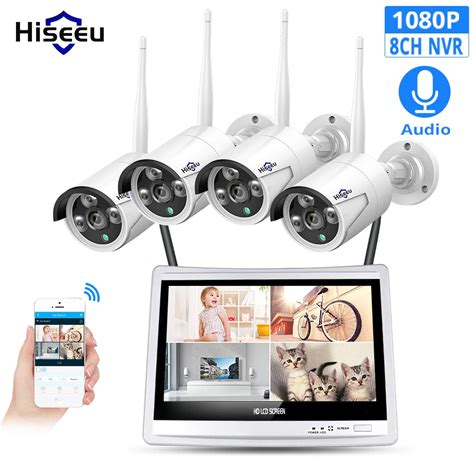 Hiseeu Ch P Wireless Nvr Kits Lcd Display Hd Outdoor Security