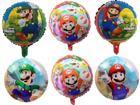 Pack 6 Globos Metalizados Super Mario Bros Para Aire O Helio Tienda