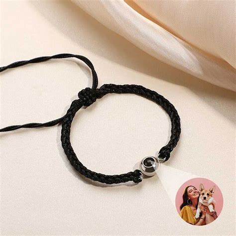 Personalized Circle Photo Projector Bracelet For Women And Men Black