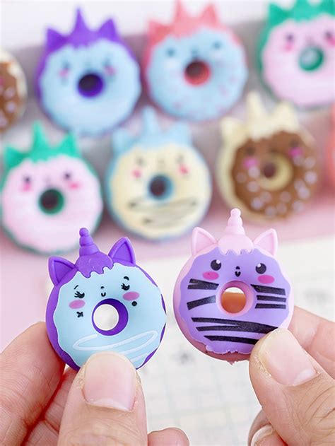 2pcs Cartoon Donut Shaped Random Eraser | Cute school supplies, Unicorn ...