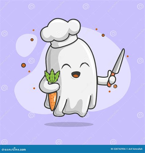 Vector Illustration Of Cute Ghost Character Wearing Chef Hat And