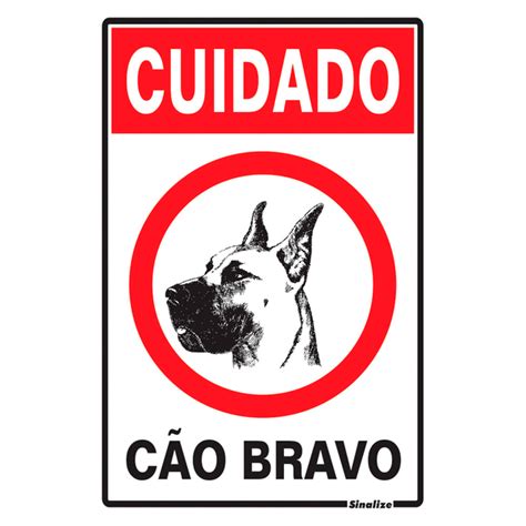 Placa De Sinalização Cuidado Cão Bravo 20x30cm Leroy Merlin