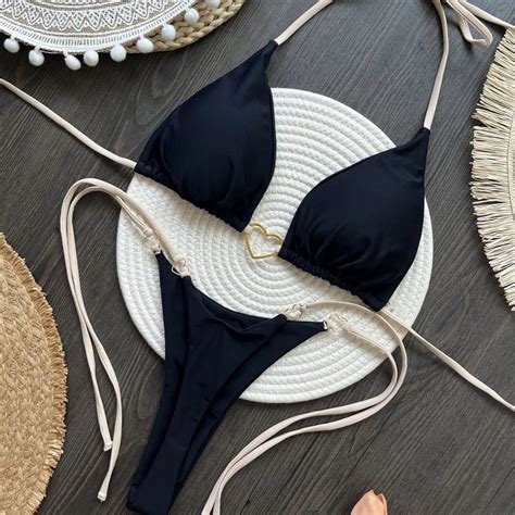 Black Heart Bikini With Adjustable Straps Design On Luulla