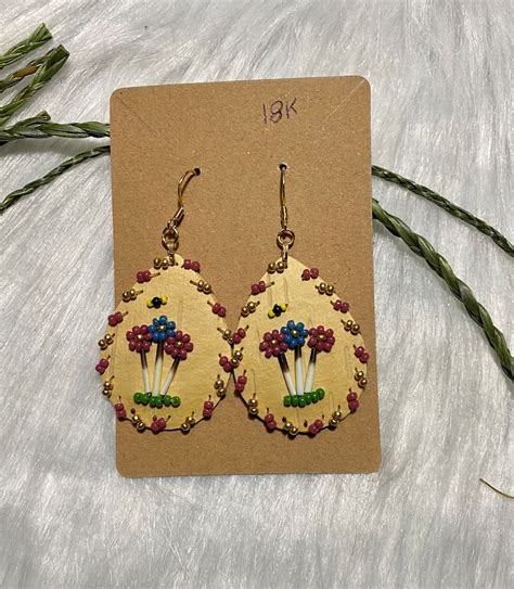 Native American Beaded Birch Bark Earrings Ojibwa Anishaabe Free