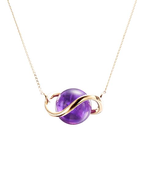 Amethyst Necklace In 14k Gold Purple Stone Saturn Necklace Amethyst