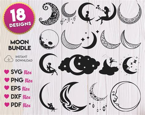 Moon SVG Bundle, Moon Silhouette Svg, Moon Vector, Moon Clip Art, Moon ...