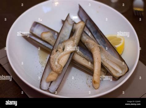 British Razor Clams Prepared For Eating Stock Photo Alamy