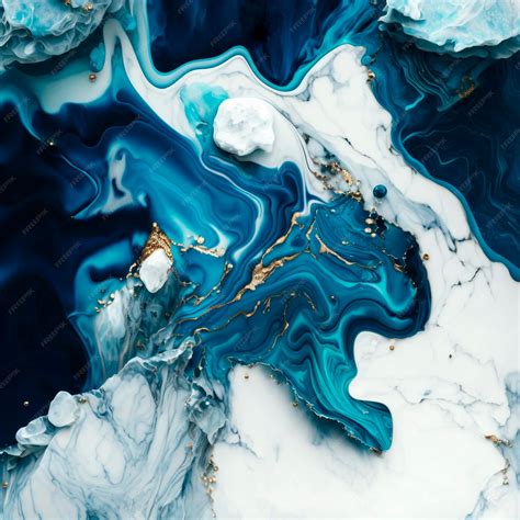 Premium AI Image | A blue and white marble painting with a gold and ...