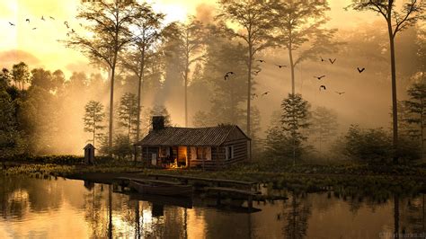 The Old Cabin At The Swamp Lake 3d Render By Gmartworks