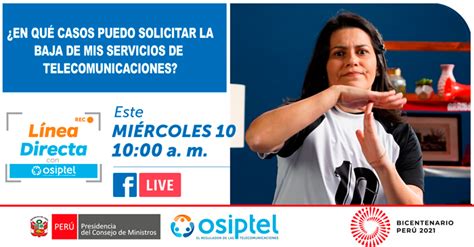 Charla Virtual Gratuita OSIPTEL En Que Casos Puedo Pedir La Baja De