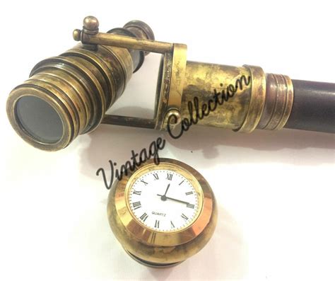 Antique Look Hidden Clock Vintage Brass Telescope Han Gem