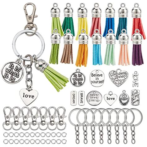 180pcs Diy 20 Sets Keychain Tassels Bulk Inspirational Charms Key Chain